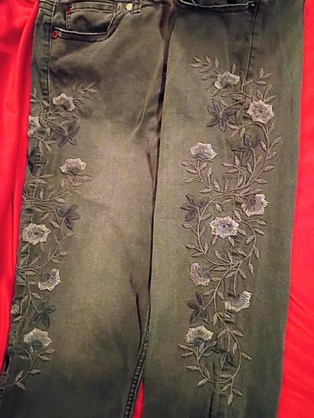 Seven7 Black Faded Jeans with Embroidered Floral Vines